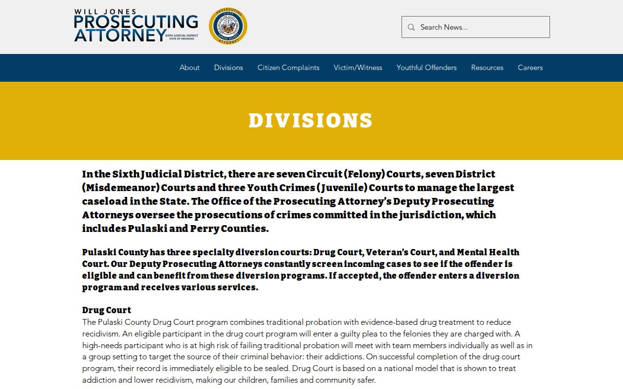 Pulaski County criminal court cases prosecutor divisions