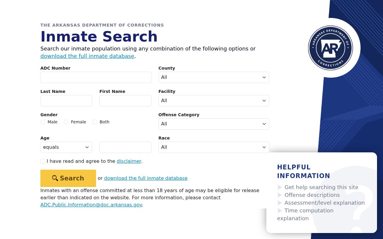 Pulaski County criminal history Arkansas prison inmate search