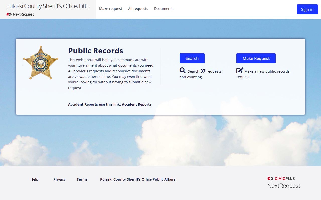 Pulaski County criminal history PCSO public records request portal