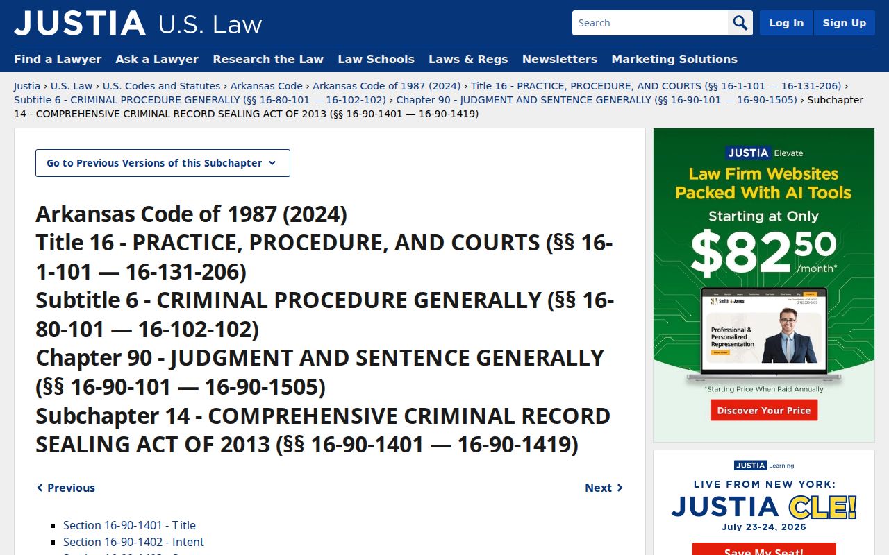 Arkansas sealing law reference for Pulaski County sex offender record context